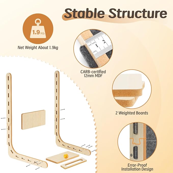 Cat Scratcher with Bell Ball Cat Scratch Pad L-Shaped Scratch Mat Vertical Cat Scratching Board for Indoor Cats Felt Cats Scratching Post Furniture Protector Kittens Cratchers Toys- Grey