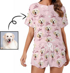 Custom Short Pajamas Set with Face Photo Women‘s Sleepwear Tee Personalized PJ Short Loungewear Set fot Her
