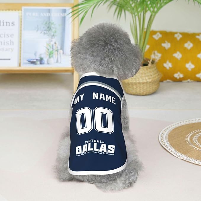 Dallas Custom Pet Jersey Dog Clothes Jersey Various Sizes Customized Any Name & Number for Small & Middle and Big Dogs