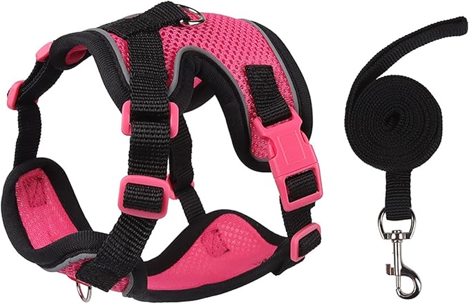 Cat Harness and Leash Set for Walking – Escape-Proof Reflective Vest for Cats and Small Dogs, Adjustable Soft Air Mesh with Pressure-Reducing Design, 4.92ft (Black & Rose, XL)