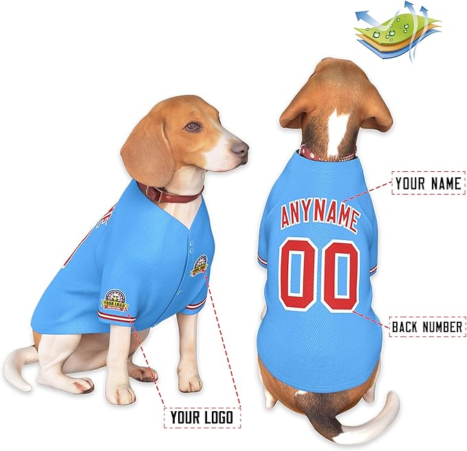 Custom Dog Baseball Jersey with Name Number Logo for Small Pet Dogs-Personalized Dog Shirts