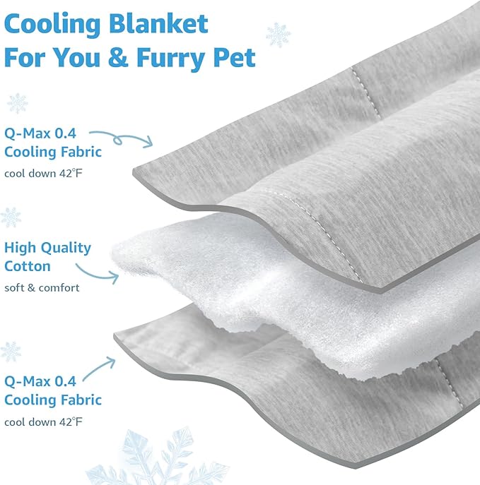PICK FOR LIFE Cooling Blanket for Dogs, 0.4 Q-MAX Pets Cooling Comforter for Bed Cover, Summer Blanket for Large Dogs Washable, Soft Lightweight Cold Mats for Pet Hot Weather Sleeping (60"×80"/Grey)