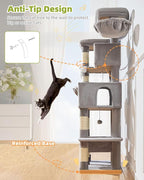 Taoqimiao Cat Tree Tower, 76-Inch Sturdy Cat Tree for Indoor Cats Large Adult Cat Tower with Scratching Posts，2 Condos, 2 Perches, 2 Large Hanging Baskets, Soft Hammock, MS046W Light Gray