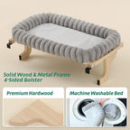 Zakkart SnugCloud Cat Perch for Window Sill with 4-Sided Bolster - Orthopedic Cat Window Hammock - Solid Hardwood & Metal Frame - Window Seat for Pets (Natural Color Wood w/Gray Bed, Medium)