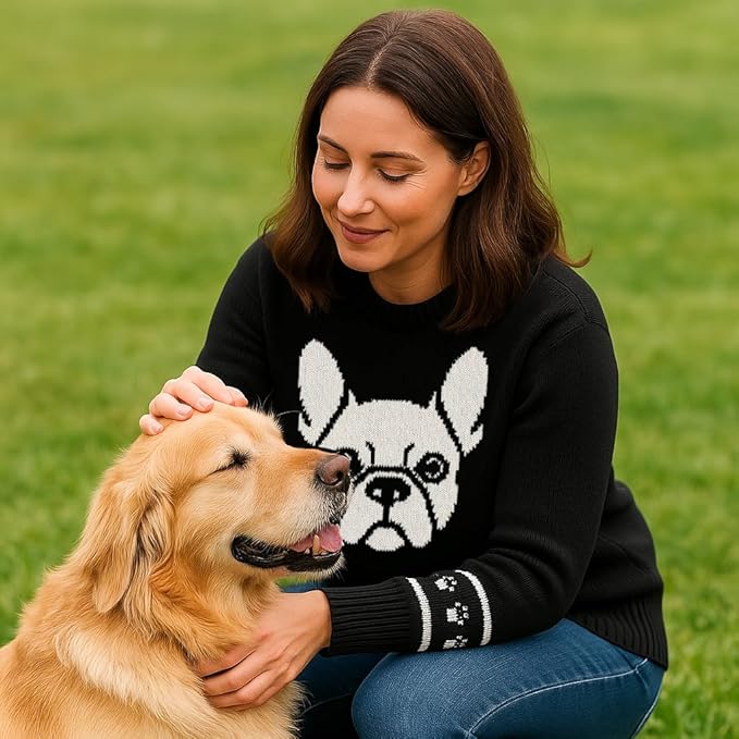 Custom Dog Knit Sweater for Women Personalized Pet Paw Print Pullover Dog Mom Gift Christmas for Pet Lovers