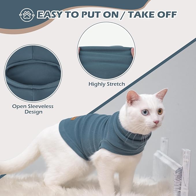 EXPAWLORER Soft Cat Sweater - Sweaters for Cats Only Warm Kitten Clothes, Fall and Winter Pet Coat Pullover Design, Fleece Sweatshirt Clothing Also for Puppy Small Dogs, Blue Medium