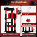 Globlazer Gothic Cat Tree Tower with Scratching Post for Indoor Cats, 53inch Tall Plush Multi-Level Cat Climbing Tower Condo with Large Hammock, Spacious Cat Cave, Padded Top Perch, F53, Red Black