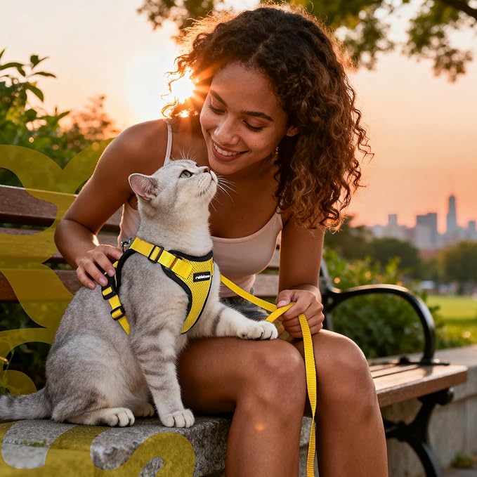 rabbitgoo Cat Harness and Leash for Walking, Escape Proof Soft Adjustable Vest Harnesses for Cats, Easy Control Breathable Reflective Strips Jacket, Yellow, XS