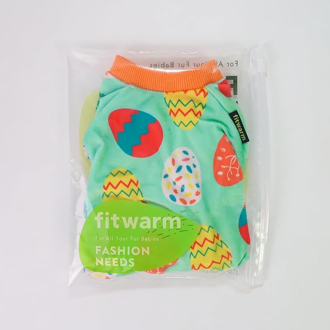 Fitwarm Easter Egg Dog Pajamas, Holiday Dog Clothes for Small Dogs Girl Boy, Pet Easter Outfit, Puppy Cat Onesie, Lightweight Velvet, Light Green, Orange, XL