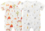 Unisex Summer Trendy 2-Pack Rompers Short Sleeve Zipped Bodysuit Infant Cotton Outfits
