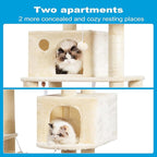 Hey-brother Large Multi-Level Cat Tree Condo Furniture with Sisal-Covered Scratching Posts, 2 Bigger Plush Condos, Perch Hammock for Kittens, Cats and Pets Beige MPJ020M