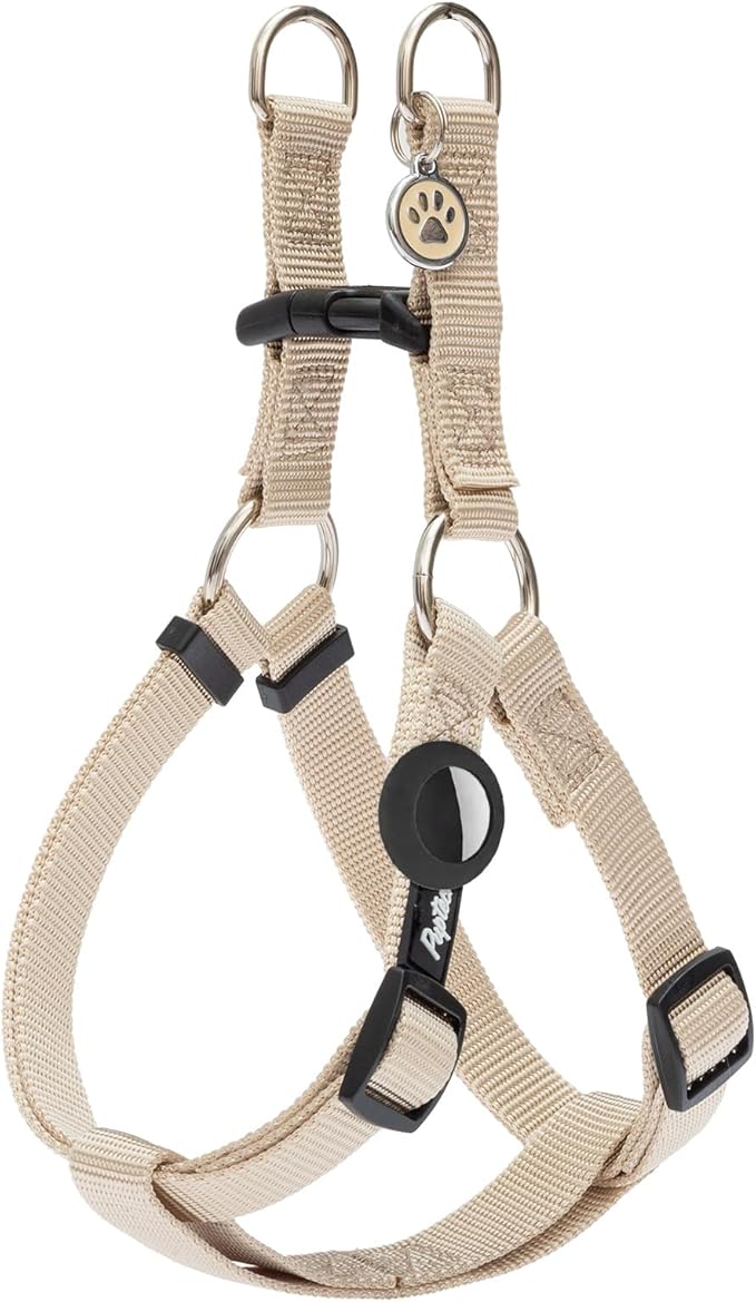 PUPTECK No Pull Dog Harness Soft Adjustable Basic Nylon Step in Puppy Vest Outdoor Walking with ID Tag and A-ir Tag Case, Cream, XS