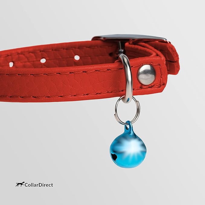 CollarDirect Leather Cat Collar, Cat Safety Collar with Elastic Strap, Kitten Collar with Bell Black Blue Red Orange Lime Green (6-7 Inch, Red)