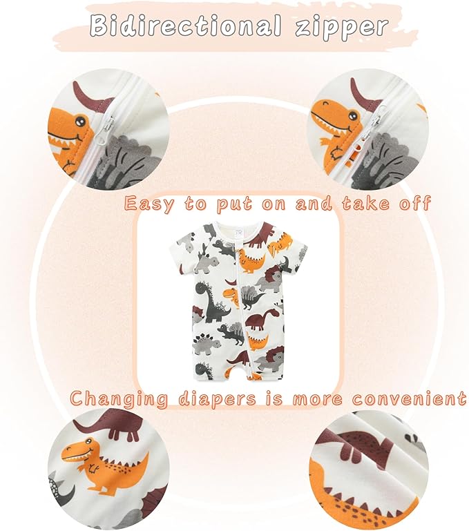 Unisex Summer Trendy 2-Pack Rompers Short Sleeve Zipped Bodysuit Infant Cotton Outfits