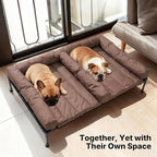 Veehoo Cooling Raised Dog Beds + Waterproof Double Dog Bed Cushion for Two Medium Dogs, Elevated Pet Cot with Removable Bolster Mat, Breathable Mesh, No-Slip Feet, Pets Couch Bed, 49x 33inches, Brown