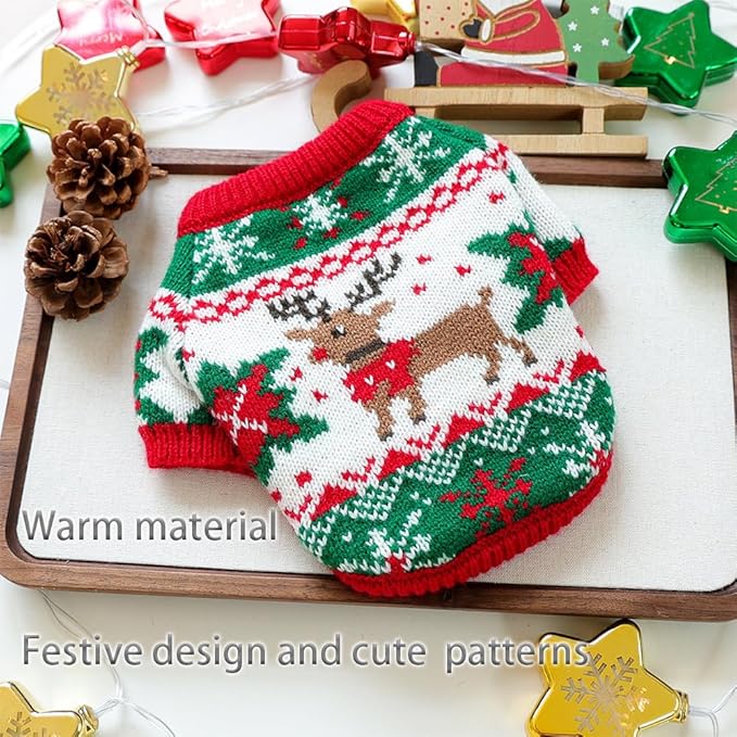 ANIAC Christmas Small Dog Sweater Costume Reindeer Snowflake Cat Turtleneck Knitwear Warm Pet Santa Outfit New Year Holiday Puppy Dog Clothes for Girl Boys (Green, X-Large)