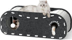 FUKUMARU Cat Beds for Indoor Pets 31.5 Inch, Extra Long Cozy Cat Bed Cave Tunnel for Multiple & Large Cats, Felt Kitten Hideaway House with Fluffy Ball, Scratch Resistant, Warm & Safe, Black
