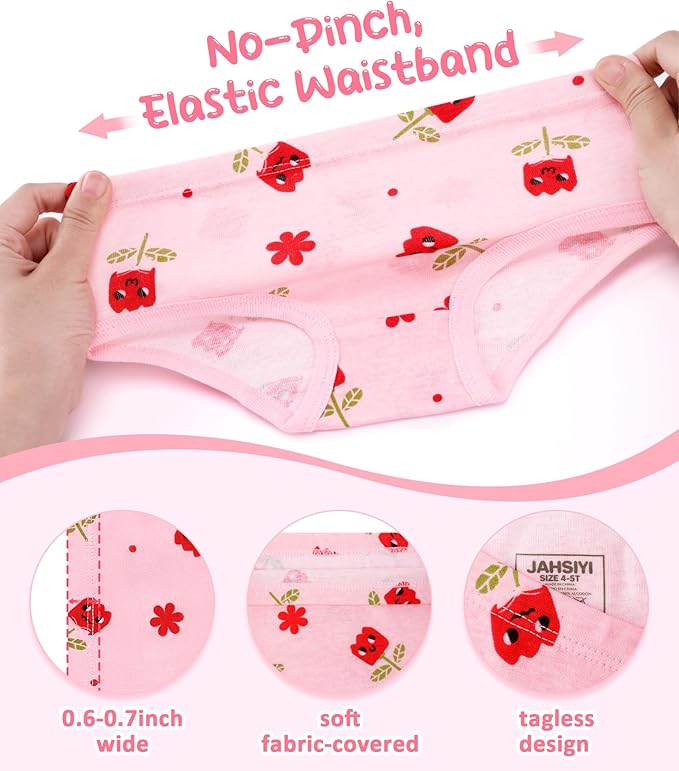 Girls and Toddlers 100% Cotton Underwear Tagless Soft Panties Size 2-3T,4-5T,6,8,10,12 (6-Pack)