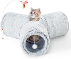 Tempcore Plush Cat Tunnel for Indoor Cats，Collapsible 3-Way Pet Tunnel Toy with Peek Holes for Cats, Kittens, Rabbits, Light Grey