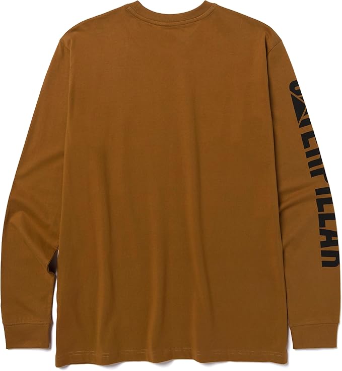 Caterpillar Trademark Banner Long Sleeve Tee Shirts for Men with Center Back Neck Wire Management Loop and Cat Workwear Logo