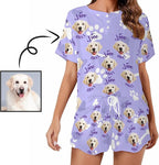 Custom Short Pajamas Set with Face Photo Women‘s Sleepwear Tee Personalized PJ Short Loungewear Set fot Her