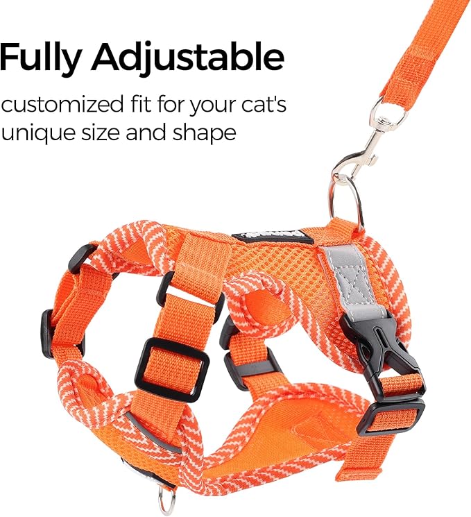 Cat Harness and Leash Escape Proof Large Kitten Harness Ragdoll Cat Vest for Walking Travel, Orange, L