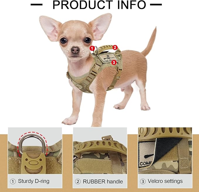 Tactical Dog Training Harness Outdoor Working Vest Adjustable Military MOLLE Dog Vest Harness with Rubber Handle (X-Small (Pack of 1), Beige)