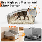Stainless Steel Litter Box | Metal Kitty Litter Box with Lid High Sided for Small Cats or Injured Cats, Bunny Litter Boxes, Low Entry, Odor-Free, Non-Stick,Includes Scoop
