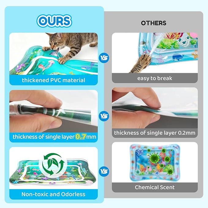 Interactive Cat Toy for Indoor Cats, Upgraded Cat Water Mat with Fish - 0.7mm Thickened Water Sensory Play Pad, Enrichment Stimulating Hunting Exercise Toy for Bored Adult Cats & Kittens