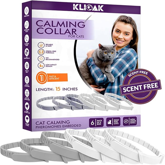 Calming Collars for Cats with Pheromones, Anxiety and Stress Relief 6 Pack Adjustable and Waterproof. Drug Free Solution Helps Reduce Spraying,Aggression and Nervous Behavior