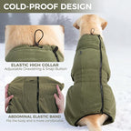 Mihachi Dog Snow Jacket Dog Coat Soft Fleece Pullover Pajamas, Pet Windproof Warm Cold Weather Jacket with Zipper, Reflective Jumpsuit Apparel Outfit Clothes for Large Dog, Army Green XL