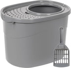 Amazon Basics Large Cat Litter Box with High Sides, Top Entry, Odor Control, Includes Scoop, 20.5 x 14.75 x 14.38 inches, Grey