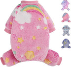 Dog Sweaters Small Girl Warm Fleece Pajamas, Cute Extra Small Dog Clothes, 4 Legs Puppy Jumpsuit Pjs Soft Stretchy Doggie Onesies Pet Outfit Apparel for Chihuahua Yorkie, Rainbow Pink, XXXS