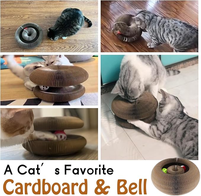 Magic Organ Cat Scratcher Board with 2 Bell Ball, Cat Ball Adventure The Ultimate Interactive Mental Physical Exercise for Indoor Cats Toy