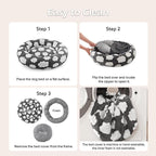 JOEJOY Donut Small Dog Bed, Round Cat Beds for Indoor Cats with Removable Washable Cover, Orthopedic Cute Puppy Kitten Pet Bed with Jacquard Shaggy Plush & Non Skid Bottom, Black
