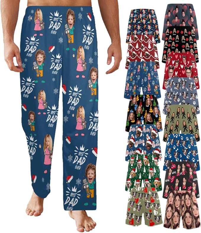 Custom Pajama Pants for Men, Personalized PJ Pants with Photos, Custom Mens Pajama Shorts, Gifts for Dad Husband