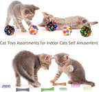 Retro Shaw 25Pcs Cat Toys with Kitten Tunnels, Interactive Kitty Toys for Indoor Cats, Large Cat Tube Tent Feather Wand Teaser Balls Bell Fuzzy Springs Mouse Crincly - Extra Longer Cats Tunnel Set