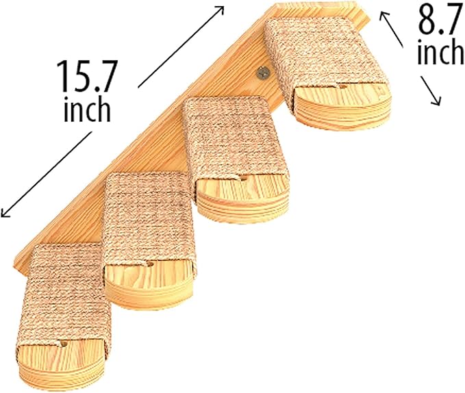 Skywin Cat Steps - Grey Solid Rubber Wood Cat Stairs Great for Scratching and Climbing - Easy to Install Wall Mounted Shelves for Playful Cats (Left to Right)
