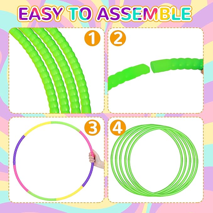 Shappy 6 Pcs Exercise Hoop Detachable Adjustable Plastic Toy Playground Toys Colored Hoop Circles for Teens Games Gymnastics Dog Agility Equipment Party Decor