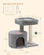 Feandrea Cat Tree, Small Cat Tower with Sisal Scratching Post, Plush Condo with Padded Perch, for Small Spaces, Kittens, Light Gray UPCT50W