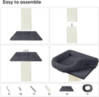 AGYM Cat Scratching Post, 32”Cat Scratcher with Large Plush Perch, Sisal & Carpet Scratching Post, Vertical Posts with Elevated Bed for Indoor Cats, Removable& Washable Cover, Darkgrey