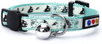 Pawtitas Glow in The Dark Cat Collar with Breakaway Safety Buckle & Bell Adjustable Kitten Collar, Teal