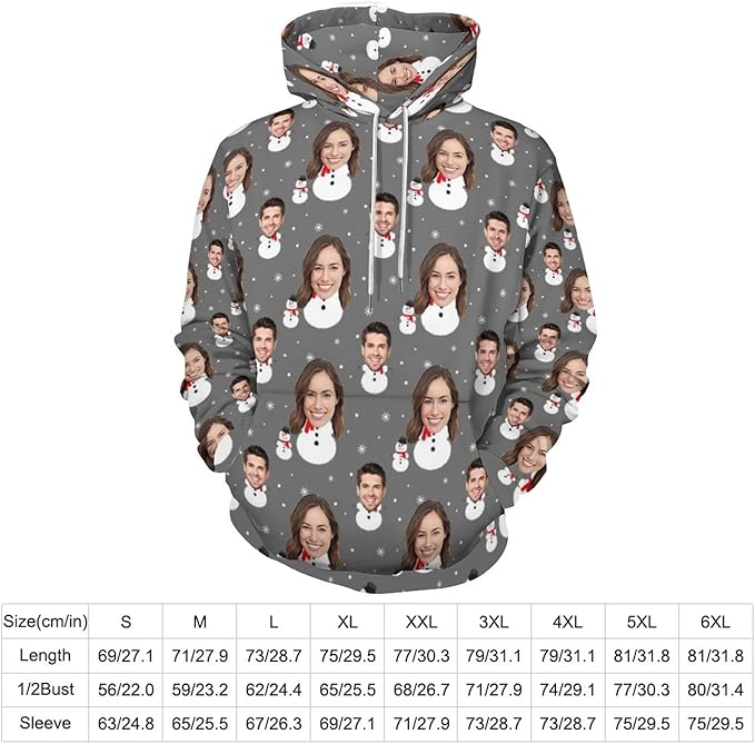 Artsadd Custom Face Unisex athletic Pockets Sweatshirt Loose Hoodie Custom Christmas Long Sleeve Sweatshirt Hooded Pullover