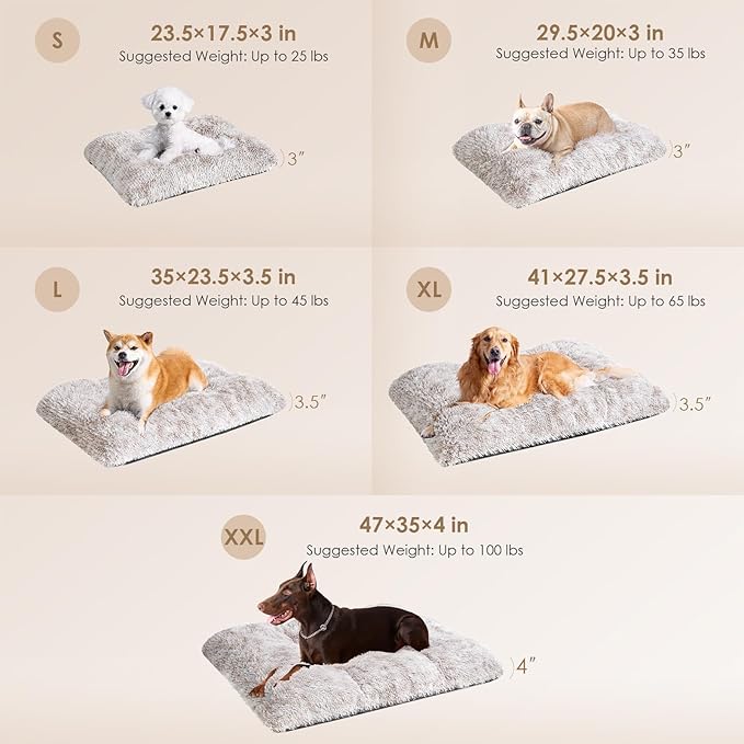 EHEYCIGA Fluffy Dog Crate Bed for Large Dogs, Plush Faux Fur Crate Pad, Calming Anti Anxiety Large Dog Bed, Washable Soft Warm Mat with Non-Slip Bottom, Brown