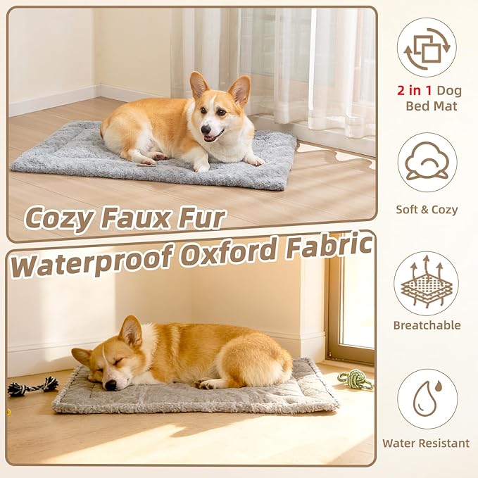Reversible Dog Bed Mat 47"x29" for Medium Dogs - Supportive Double-Sided Crate Pad, All-Season Cooling & Warmth, Ultra Soft Machine Washable Pet Bed, Fits Most 48-Inch Kennels, Light Grey