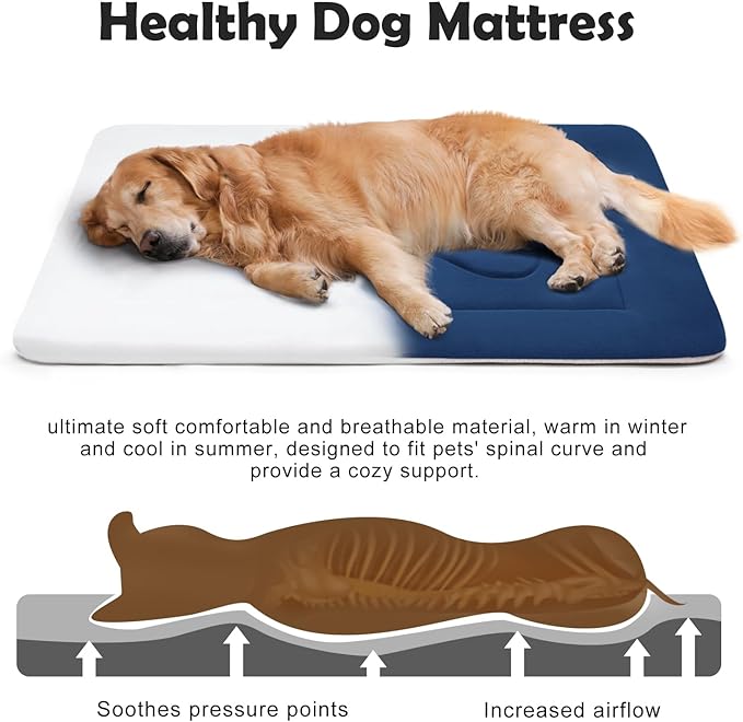 JoicyCo Extra Large Dog Bed Soft Dog Crate Pad Mat, 48 in Non-Slip Bottom Washable Dog Sleeping Mattress Pet Beds Cat Bed Kennel Pad, Dark Blue