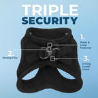 Best Pet Supplies - All Weather Plush, Reflective, No Pull Harness for Small, Medium Dogs, Cats - Secure with Hook & Loop Fastener, Buckle, Double D-Rings - Black Plush, XL