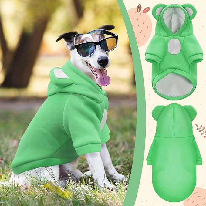 Small Dog Hoodie Soft Warm Fleece Fall Winter Dog Clothes Cute Puppy Sweaters Cat Coat Funny Blank Pullover Doggy Hooded Sweatshirts for Small Dogs Chihuahua Costumes Kitten Outfits(Green,XS)