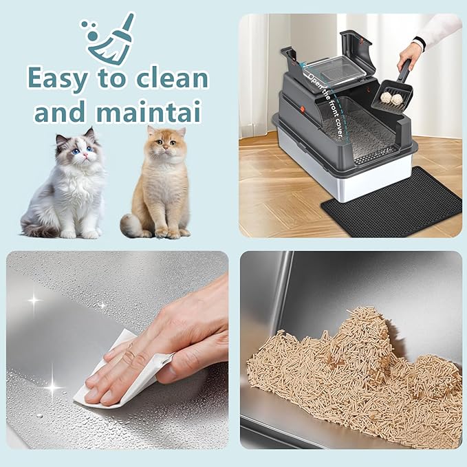 XXXL Extra Large Stainless Steel Litter Box with Lid, 28" L x 20.5" W x 17" H Covered Stainless Steel Litter Box, Suitable for Large Cats and Multiple Cats, Non-Sticky, Anti-Leakage, Easy to Clean