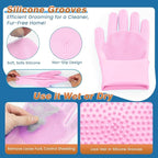 7-Piece Pet Grooming Kit with Storage Bag | Portable Bathing Set for Dogs & Cats | Includes Silicone Gloves, Deshedding Brushes & Finger Toothbrushes | All-in-One Pet Care (Pink)